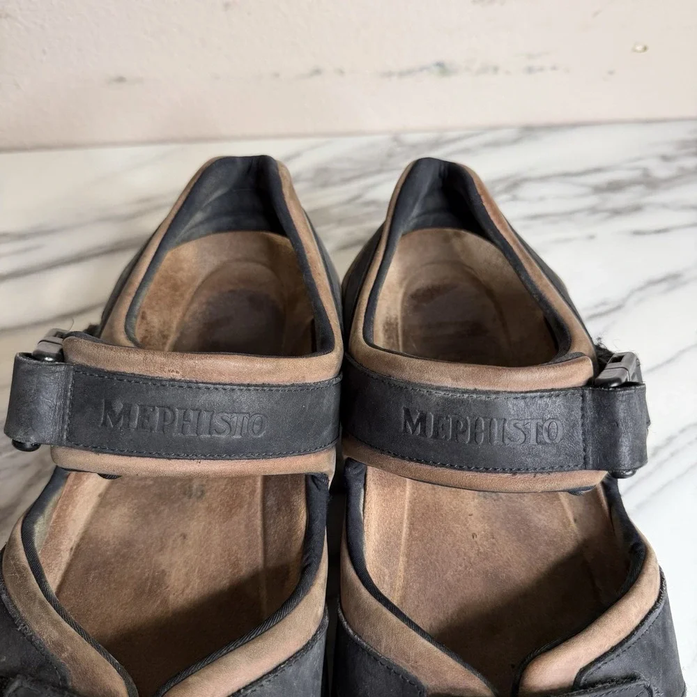 Mephisto Sandals Men Size 12 US Shark Fit 46 EU Black Brown Leather Slip On Shoe